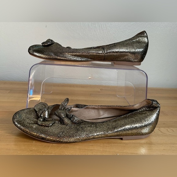 Ava & Aiden Double Bow Strap Sparkle Glitter Metallic Bronze Gold Ballet Flat - Picture 2 of 11